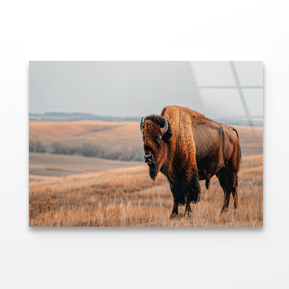 A Bison Standing In a Grassy Field View Acrylic Glass Print Tempered Glass Wall Art 100% Made in Australia Ready to Hang