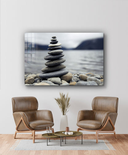 Zen Rocks near Lake UV Direct Aluminum Print Australian Made Quality