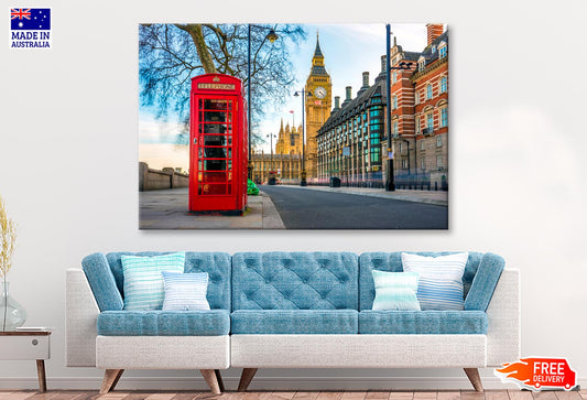 Red Telephone Box with The Big Ben Wall Art Decor 100% Australian Made