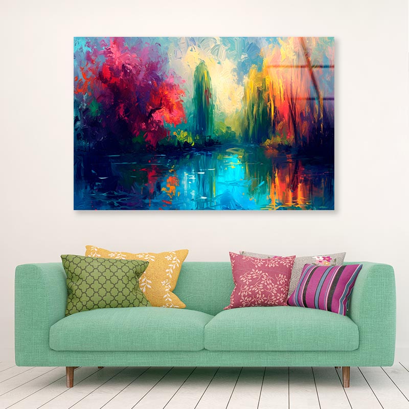 Colorful Abstract Oil Painting  Acrylic Glass Print Tempered Glass Wall Art 100% Made in Australia Ready to Hang - Bella Home Decor