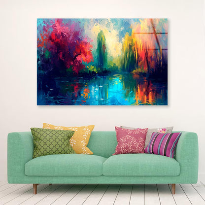 Colorful Abstract Oil Painting  Acrylic Glass Print Tempered Glass Wall Art 100% Made in Australia Ready to Hang - Bella Home Decor