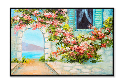 House Near The Sea, Summer Seascape Oil Painting Wall Art Limited Edition High Quality Print Canvas Box Framed Black