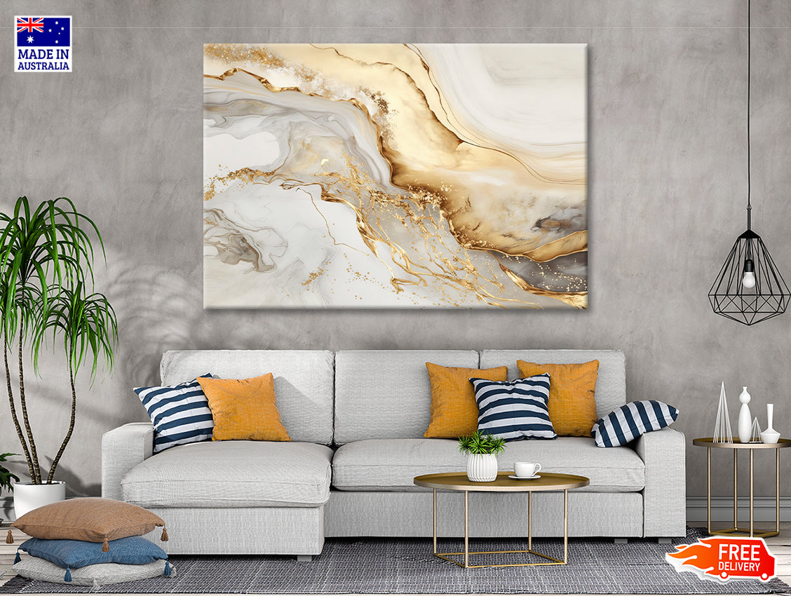 Natural White and Gold Marble Texture Print 100% Australian Made - Bella Home Decor