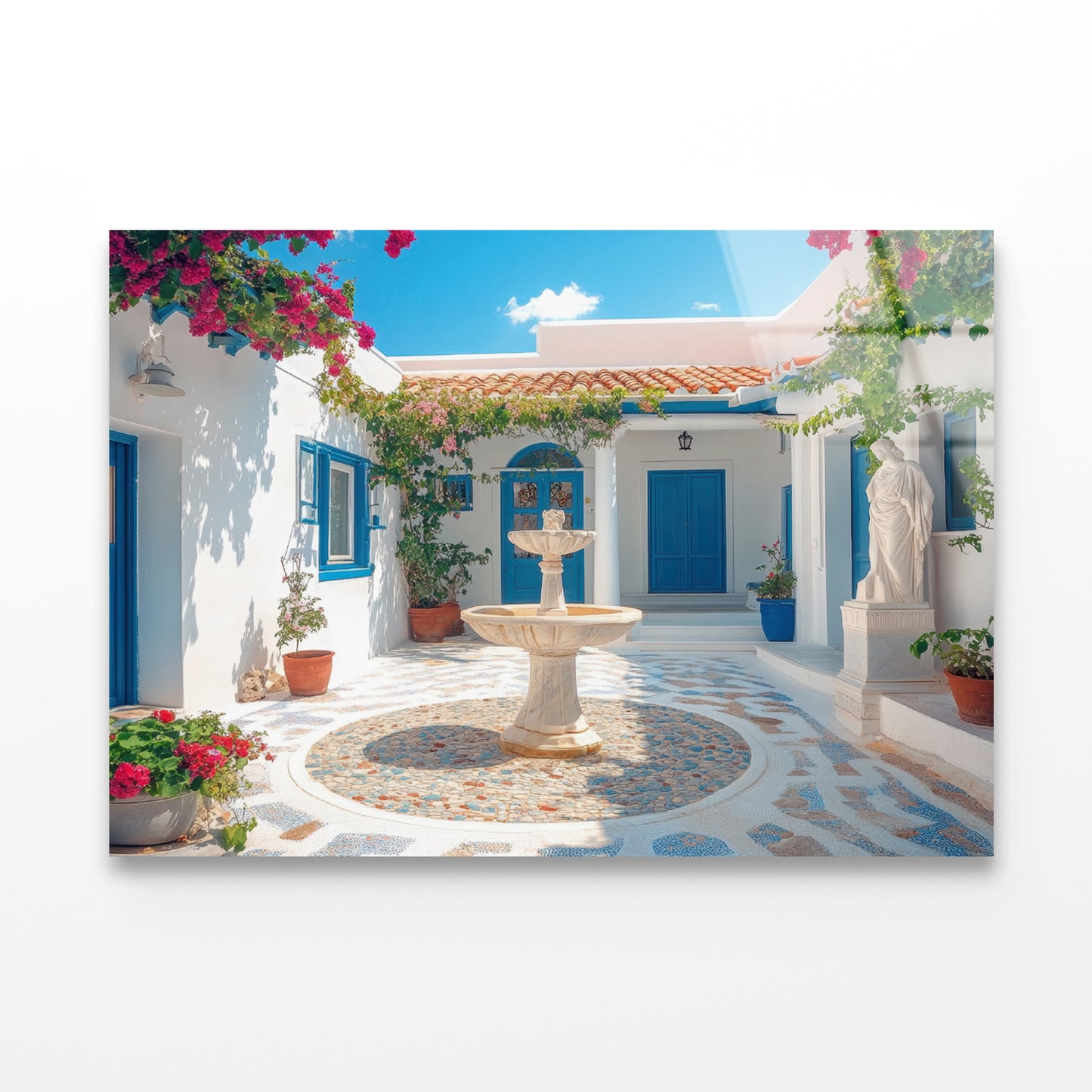 Courtyard with a Fountain and a Statue of a Woman Acrylic Glass Print Tempered Glass Wall Art 100% Made in Australia Ready to Hang - Bella Home Decor