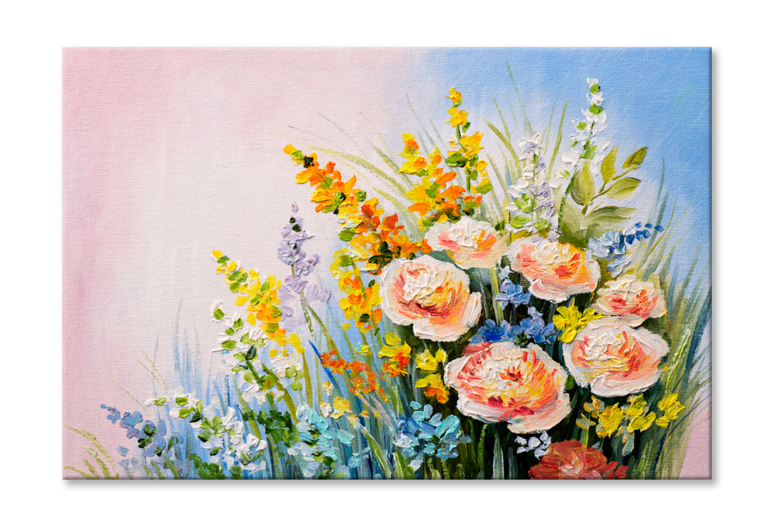 Abstract Bouquet Of Summer Flowers Oil Painting Wall Art Limited Edition High Quality Print Stretched Canvas None