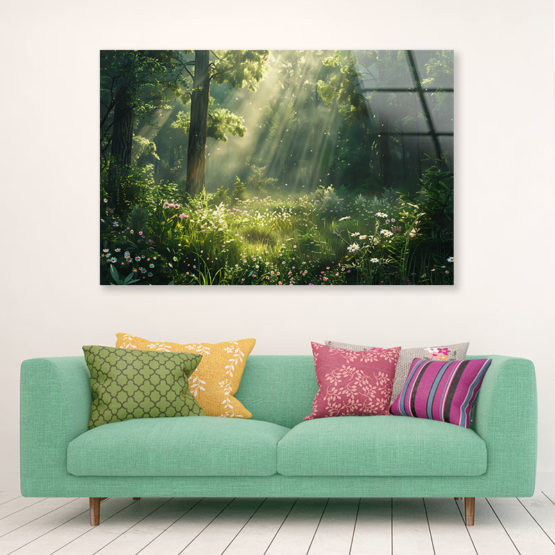 Sun Rays in the Forest Acrylic Glass Print Tempered Glass Wall Art 100% Made in Australia Ready to Hang - Bella Home Decor