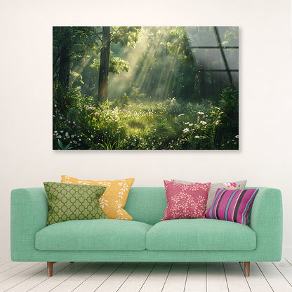 Sun Rays in the Forest Acrylic Glass Print Tempered Glass Wall Art 100% Made in Australia Ready to Hang - Bella Home Decor