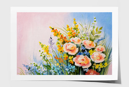 Abstract Bouquet Of Summer Flowers Oil Painting Wall Art Limited Edition High Quality Print Unframed Roll Canvas None