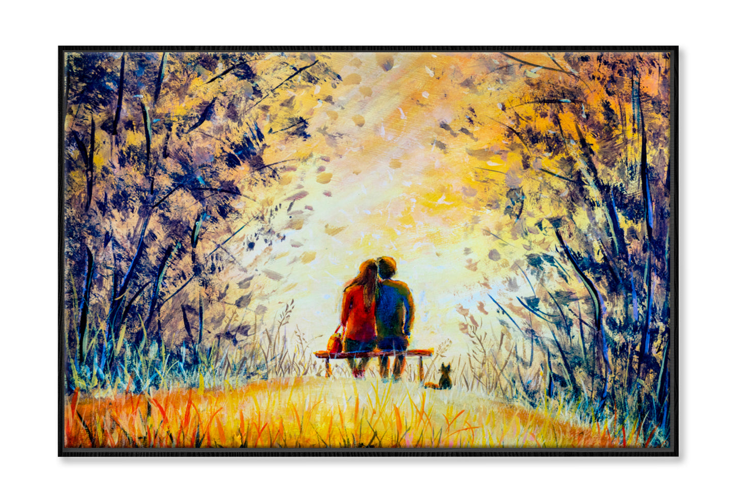 A Loving Couple & Cat Oil Painting Wall Art Limited Edition High Quality Print Canvas Box Framed Black