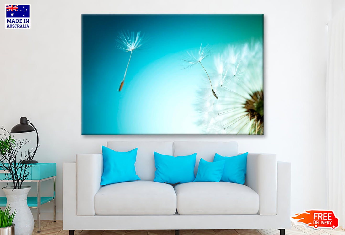 Dandelion Blowing in The Wind with A Blue Sky Wall Art Decor 100% Australian Made