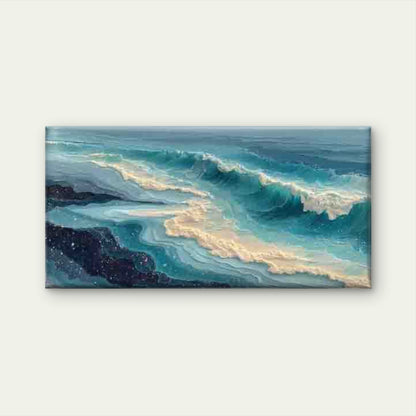 Ocean Waves And Seafoam Wall Art Canvas Office Home Room Framed 120x60cm