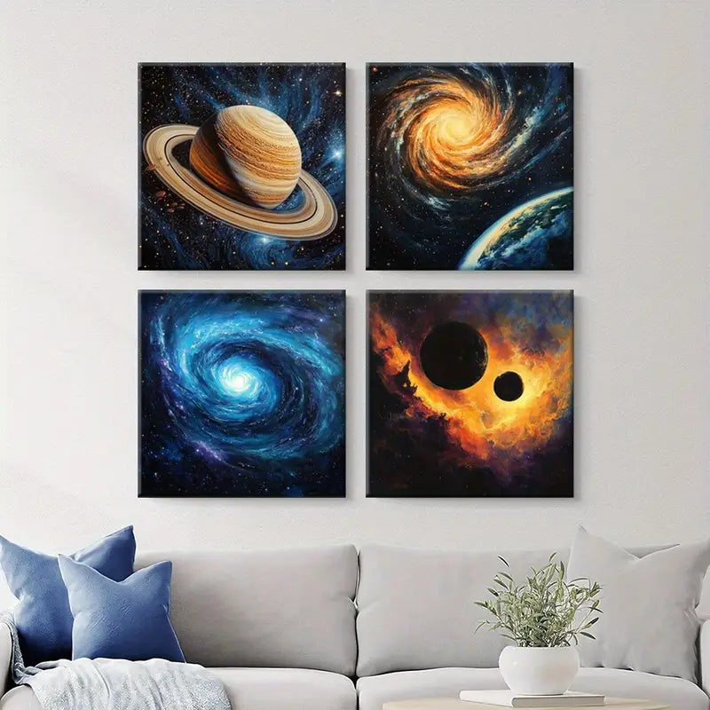 4pcs Planets Painting  Wall Art Canvas Framed