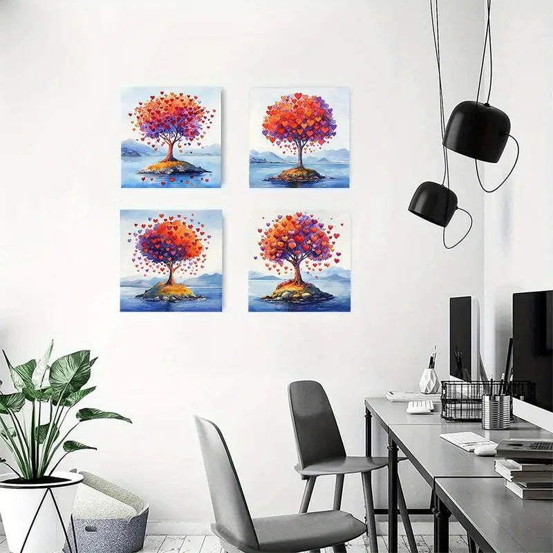 4pcs  Tree and Love Elegant Modern Home  Wall Art Canvas Framed