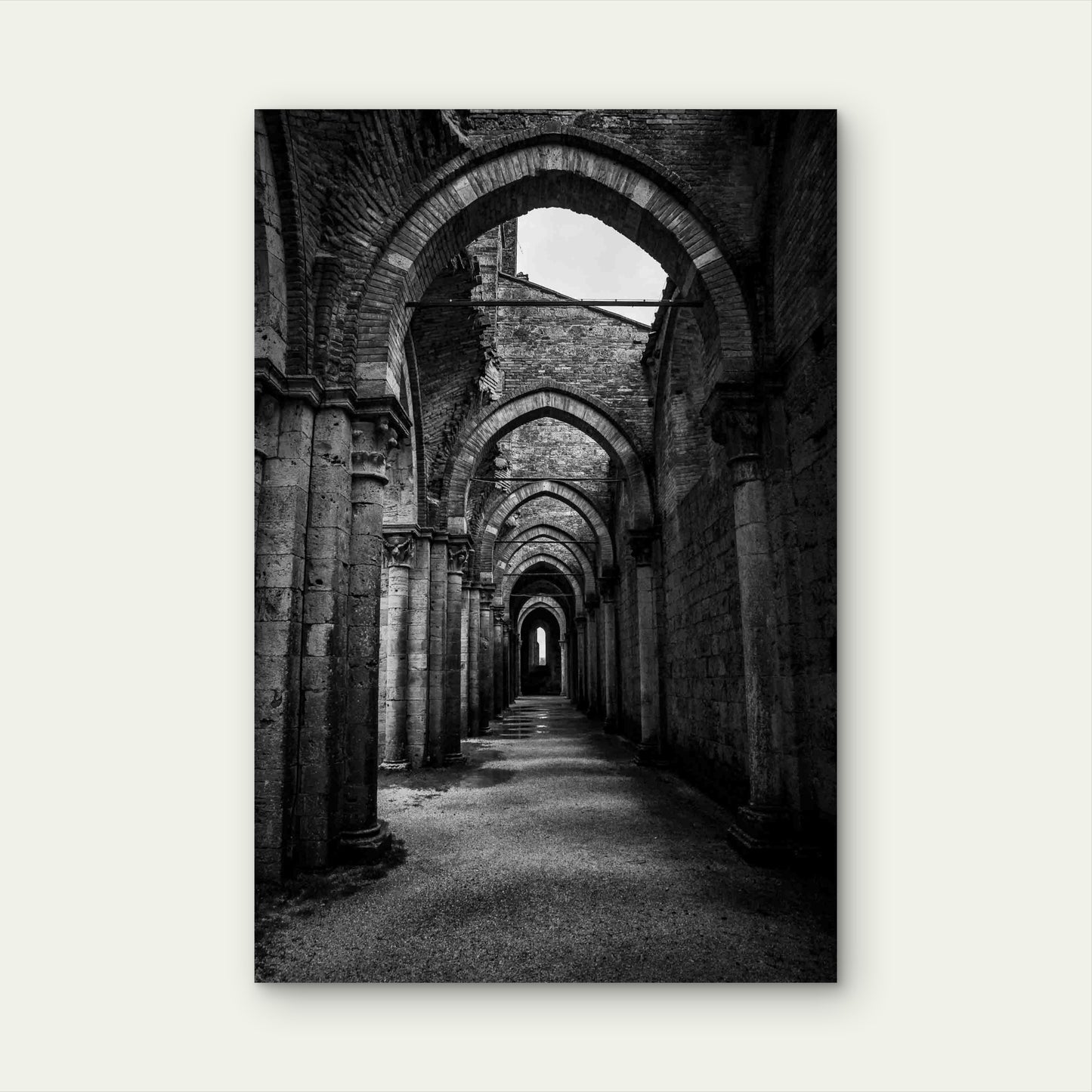 Vertical Shot Of A Hallway With Pillars Metal Print Ready to Hang