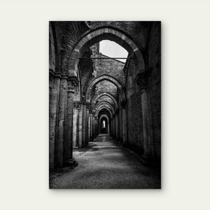 Vertical Shot Of A Hallway With Pillars Metal Print Ready to Hang