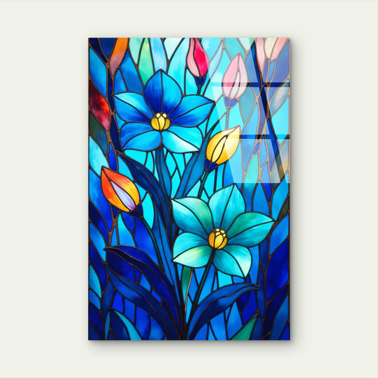 Blue Turquoise Floral Tulip Acrylic Glass Printing Wall Art Australian Made Quality