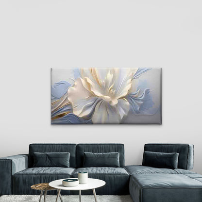 White Flower with Blue Accent Wall Art Canvas Office Home Room Framed 120x60cm - Bella Home Decor