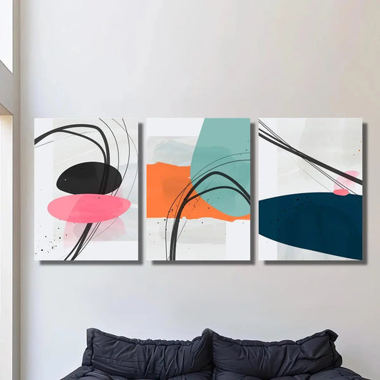 3pcs Abstract Geometric Line Classic Design Metal Print Ready to Hang Art