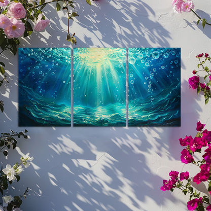 3pcs The surface of the deep blue sea Wall Art Set Canvas Framed 40x60cm - High Quality Print 100% Australian Made Wall Canvas Ready to Hang