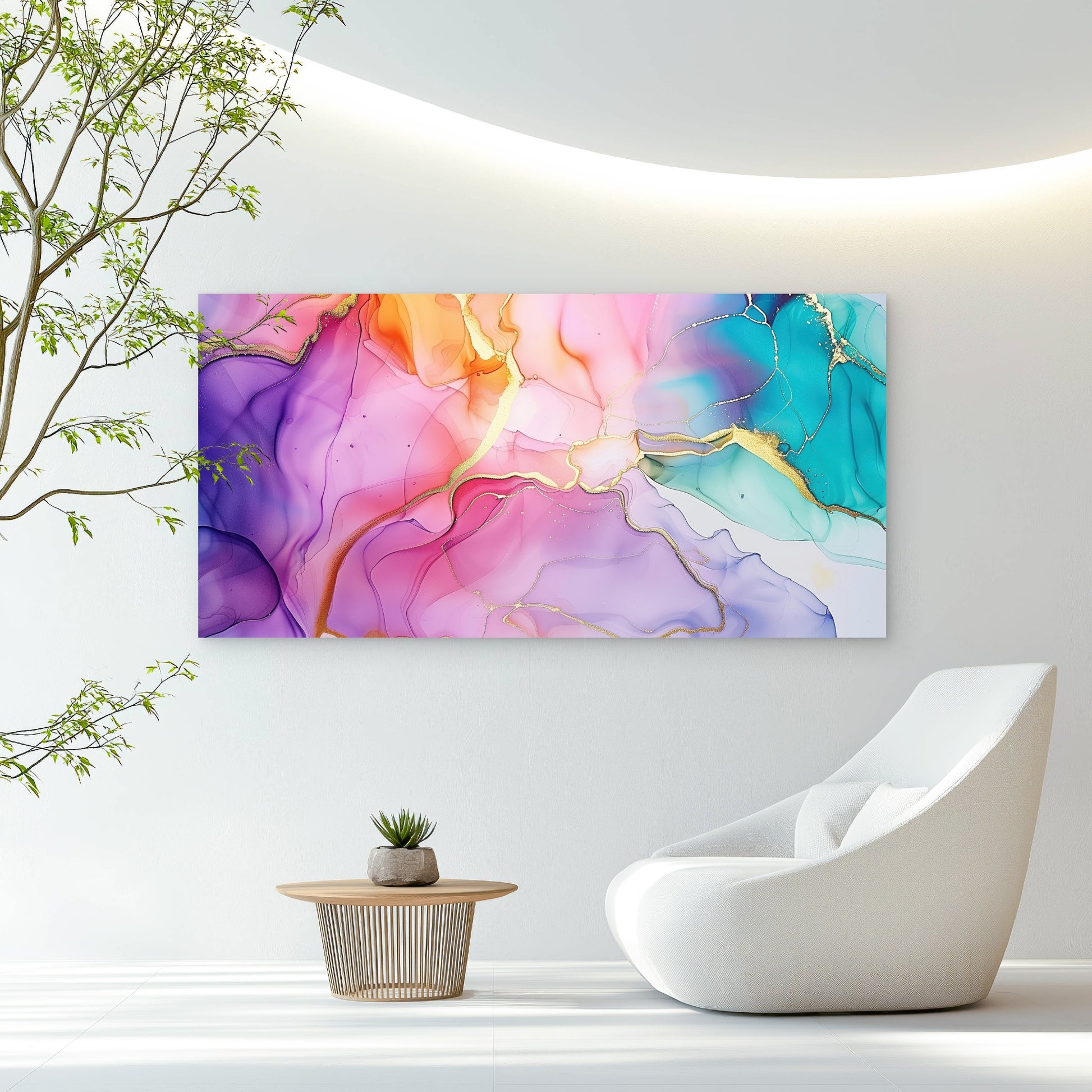 Pastel Waves With Gold Wall Art Canvas Office Home Room Framed 120x60cm - Bella Home Decor