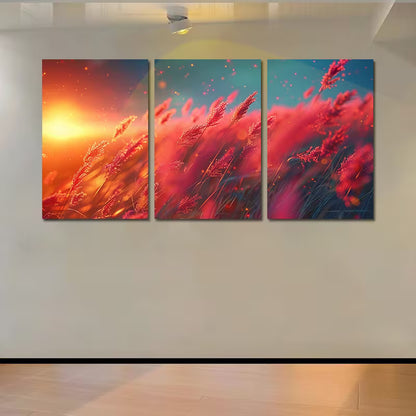 3pcs Crazy Pink Grass Theme Wall Art Set Canvas Framed 50x70cm - High Quality Print 100% Australian Made Wall Canvas Ready to Hang - Bella Home Decor