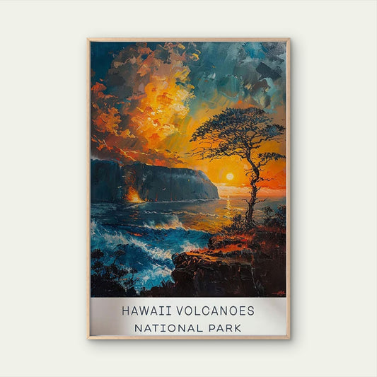 Hawaii Volcanoes National Park Sunset Travel Poster Print Wall Art