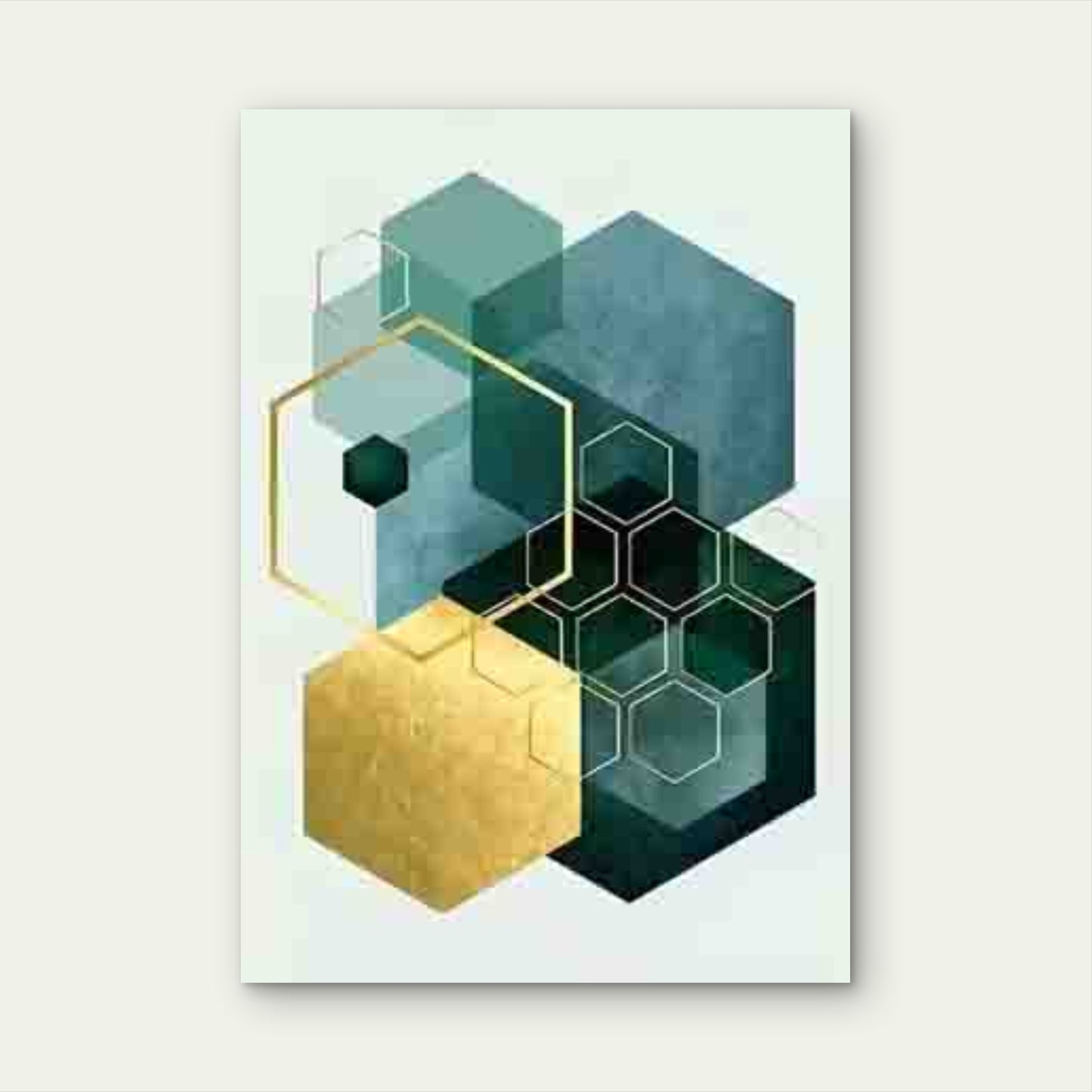 Golden & Teal Geometric Honeycomb Metal Print Ready to Hang - Bella Home Decor