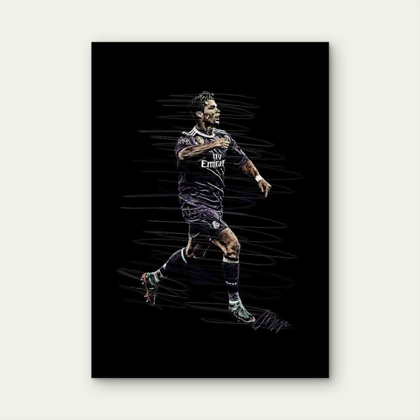 Purple Jersey Footballer Running Mid Stride 40x60cm Metal Print Ready to Hang - Bella Home Decor