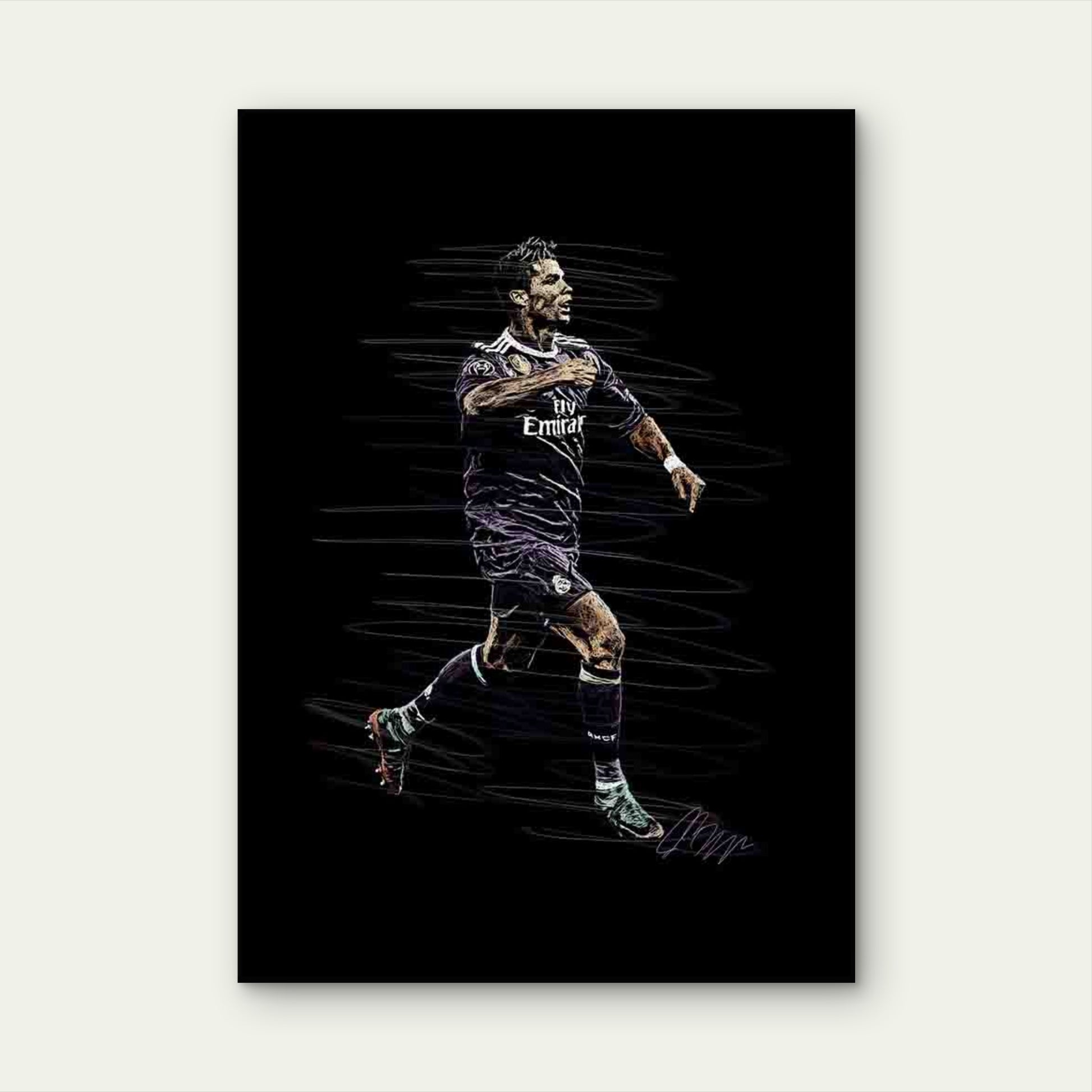 Purple Jersey Footballer Running Mid Stride 40x60cm Metal Print Ready to Hang - Bella Home Decor