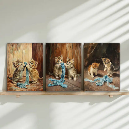 3pcs Playful Cat Paintings Metal Print Ready to Hang Art