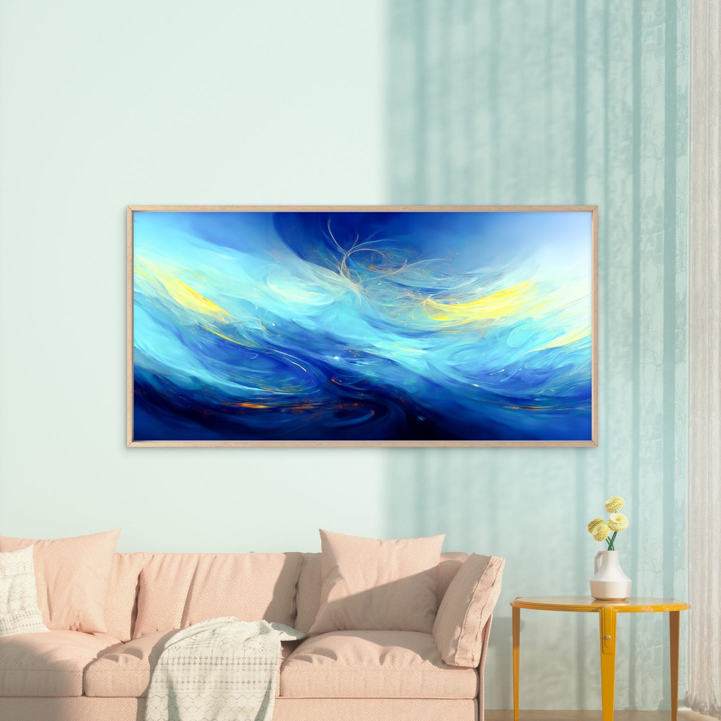 Heavenly Soft Blue Waves Wall Art Canvas Office Home Room Framed 120x60cm