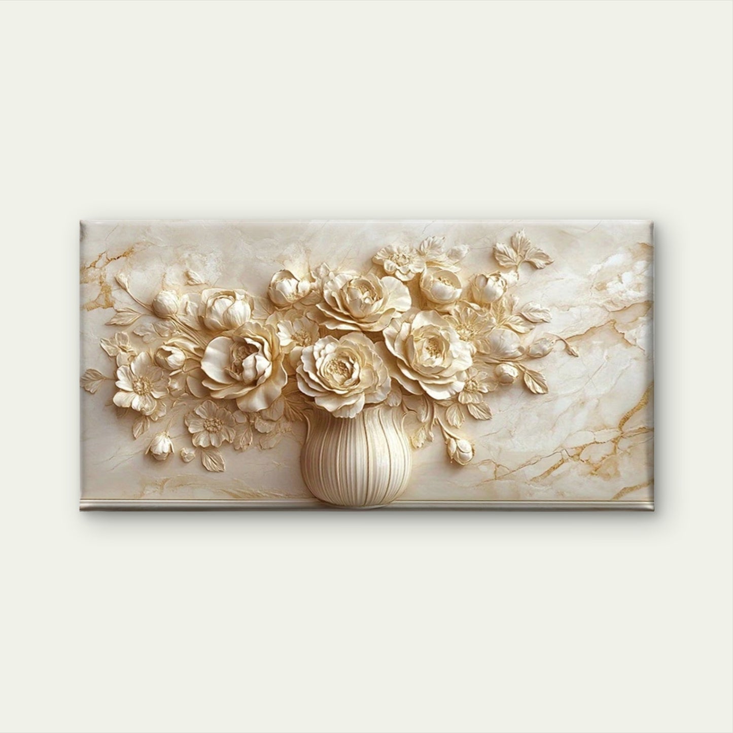 Elegant Marble Floral Vase Wall Art Canvas Office Home Room Framed 120x60cm