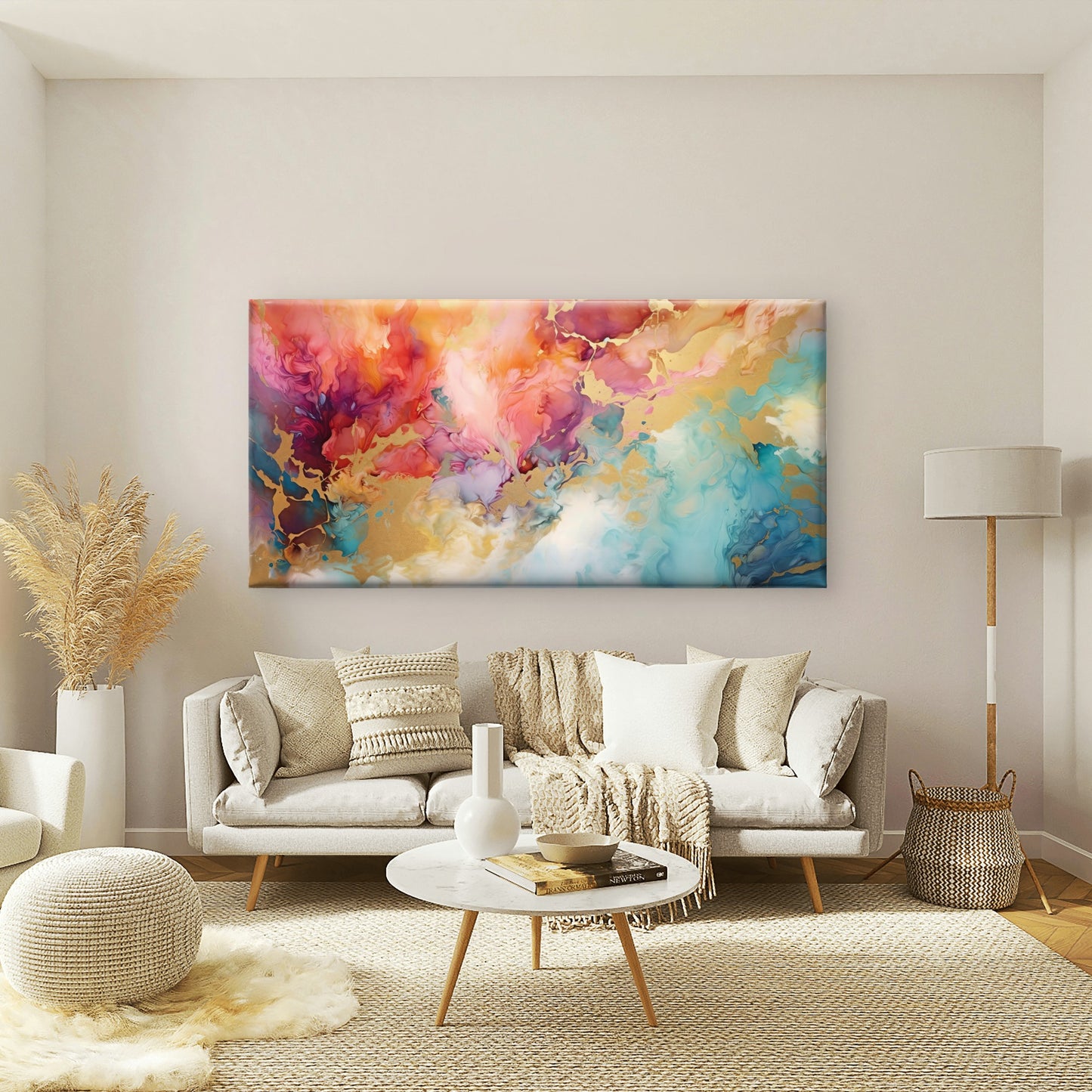 Vibrant Nebula Gilded Mist Wall Art Canvas Office Home Room Framed 120x60cm