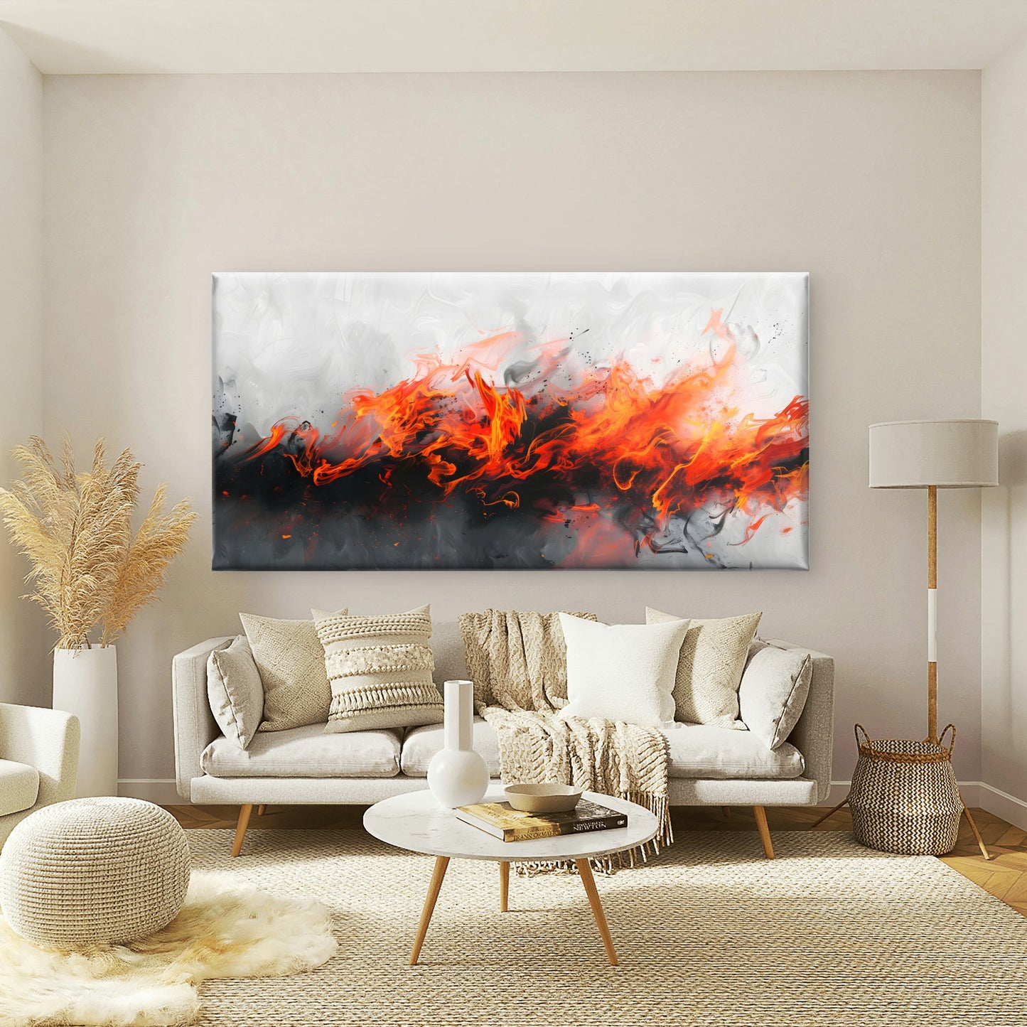 Fire Versus Water Artwork Wall Art Canvas Office Home Room Framed 120x60cm