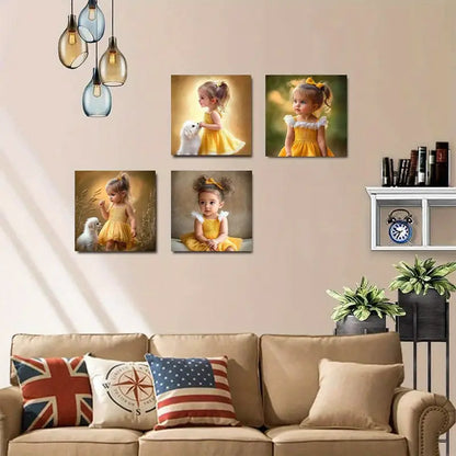 4pcs   Dog and GIRL Themed  R B    Wall Art Canvas Framed