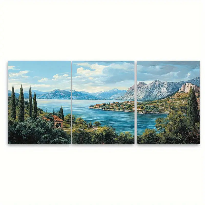 3pcs Lake Garda Italian Scenic Landscape Wall Art Set Canvas Framed 60x90cm - High Quality Print 100% Australian Made Wall Canvas Ready to Hang