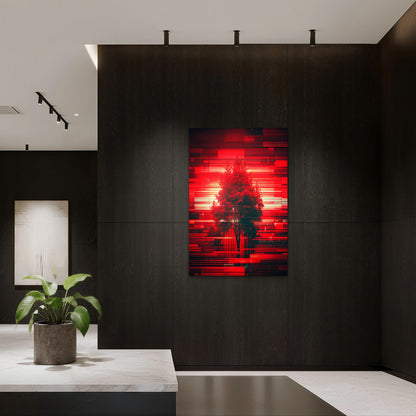 Red Glitch Light Background 60x90cm Metal Print Ready to Hang - Bella Home Decor