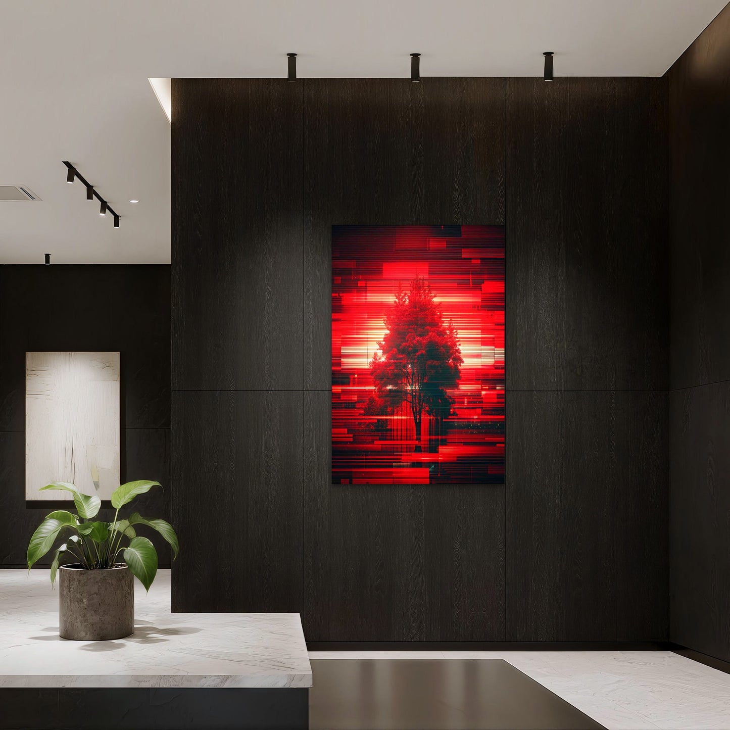 Red Glitch Light Background 40x60cm Metal Print Ready to Hang - Bella Home Decor
