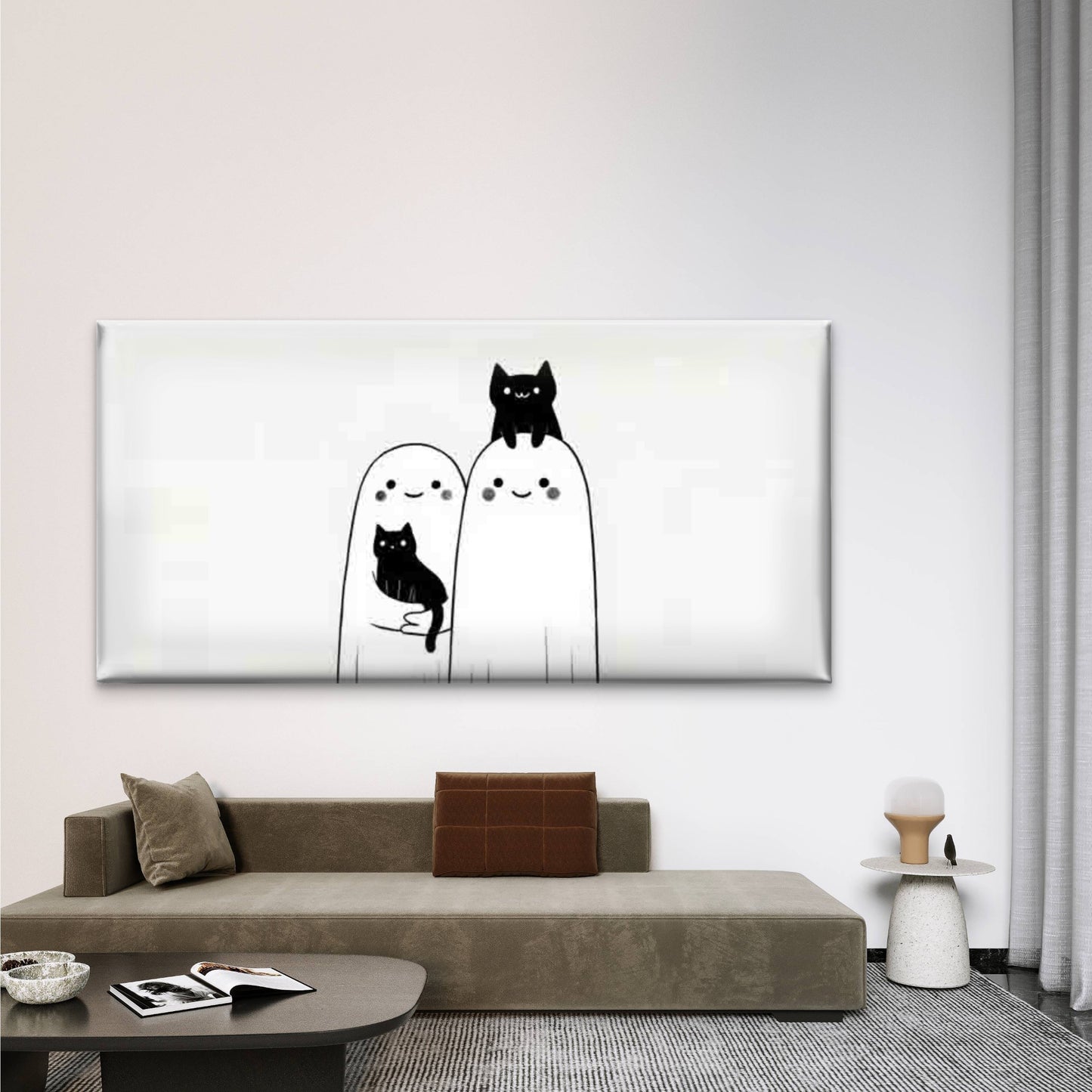 Anime Black & White Cat Wall Art Canvas Office Home Room Framed 120x60cm