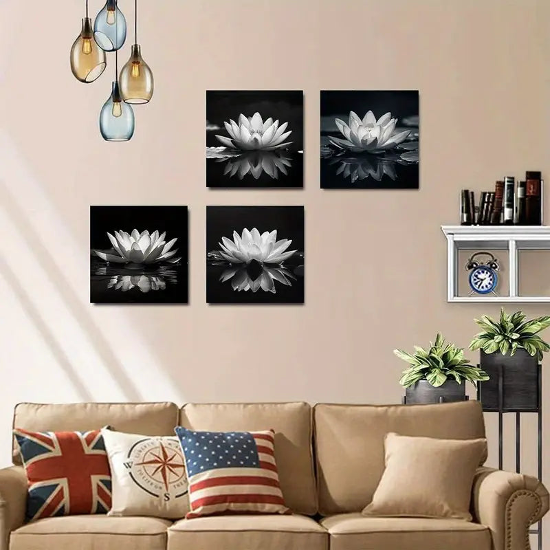 4pcs Vintage Style Lotus Design  LD  Wall Art Canvas Framed