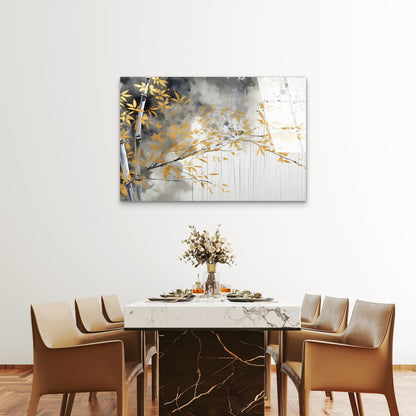 Gold Bamboo Trees Painting Acrylic Glass Printing Wall Art Australian Made Quality