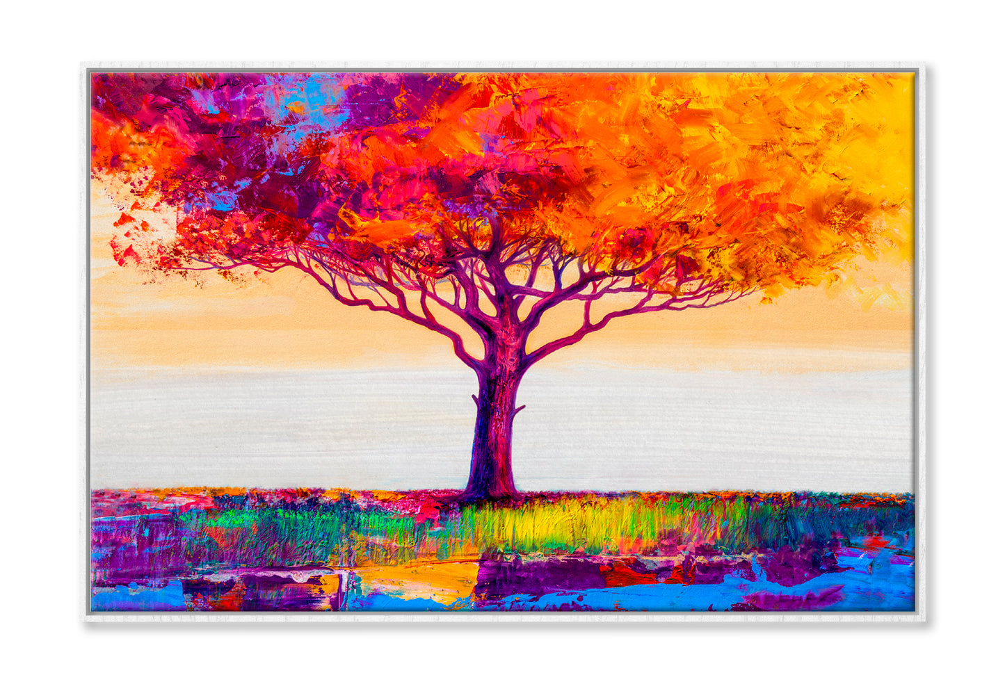 Abstract Colorful Autumn Tree Oil Painting Limited Edition High Quality Print Canvas Box Framed White