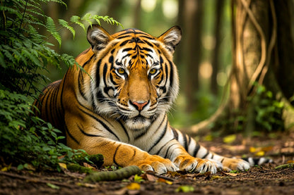 Majestic Bengal Tiger Resting in Lush Jungle Wall Art Decor 100% Australian Made