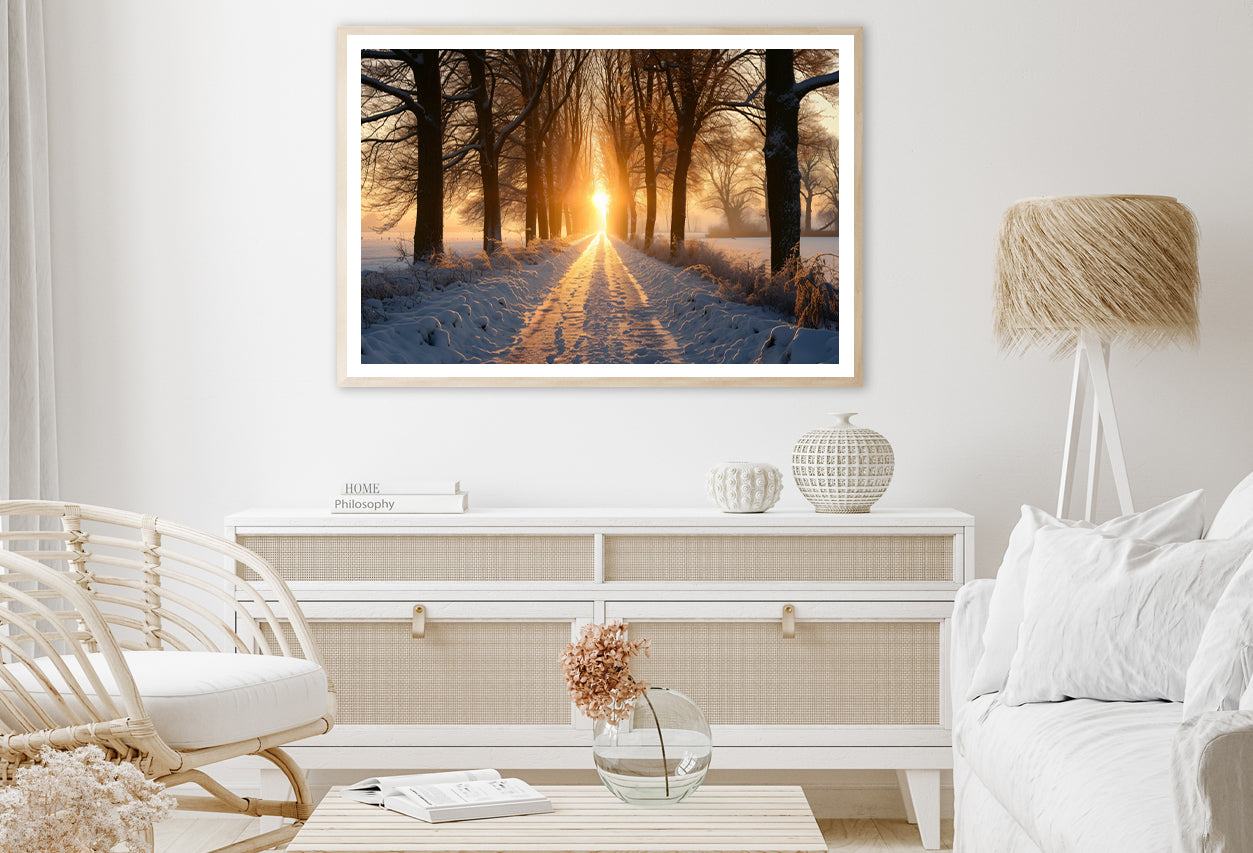 Winter with Tree Alley at Sunset Home Decor Premium Quality Poster Print Choose Your Sizes - Bella Home Decor
