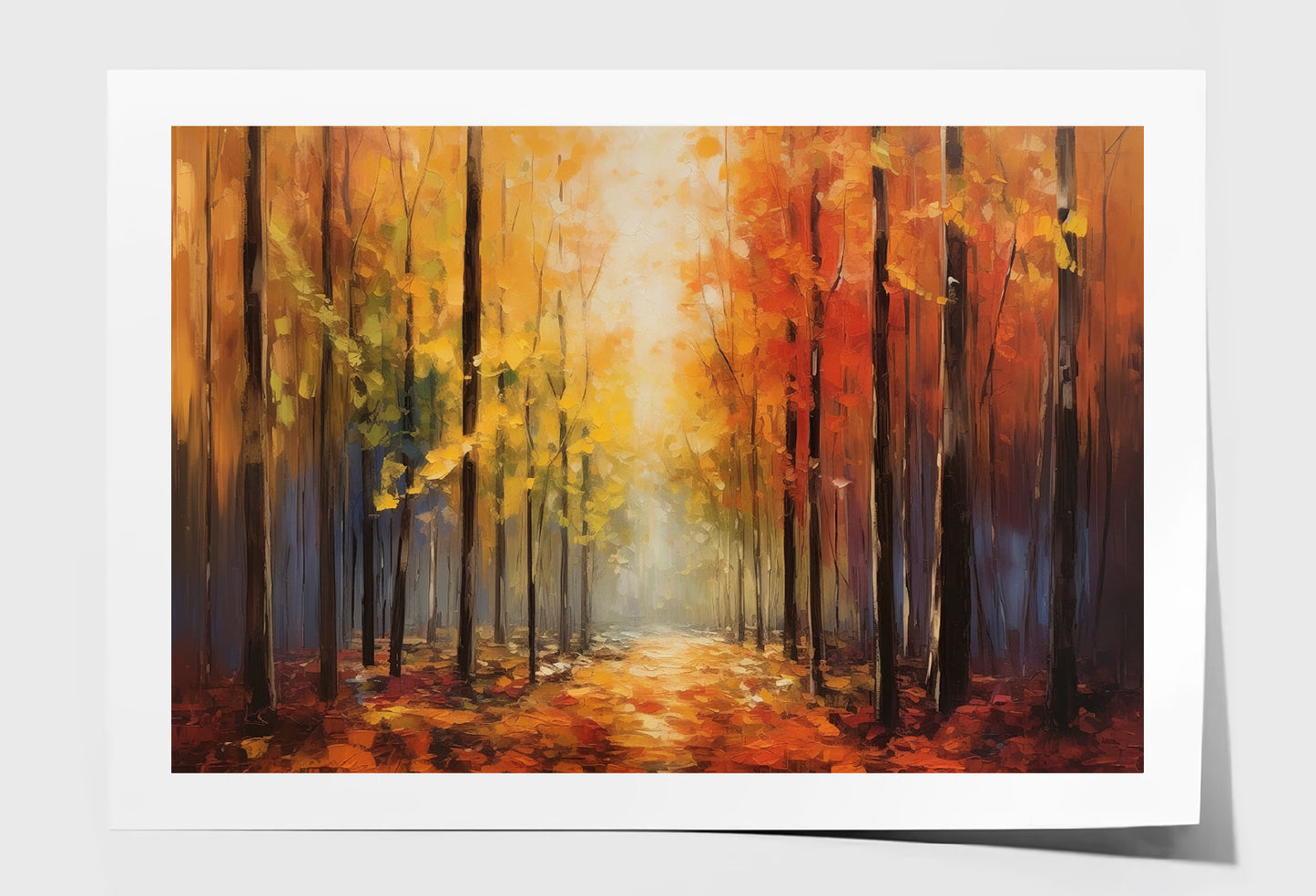 Vibrant Autumn Forest Path Oil Painting Wall Art Limited Edition High Quality Print Unframed Roll Canvas None