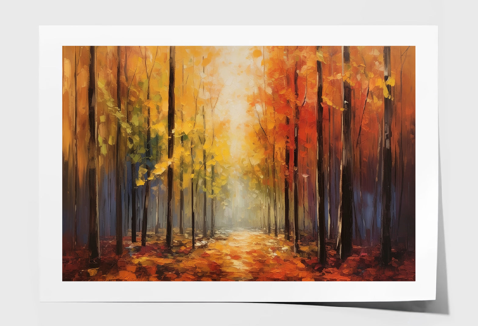 Vibrant Autumn Forest Path Oil Painting Wall Art Limited Edition High Quality Print Unframed Roll Canvas None