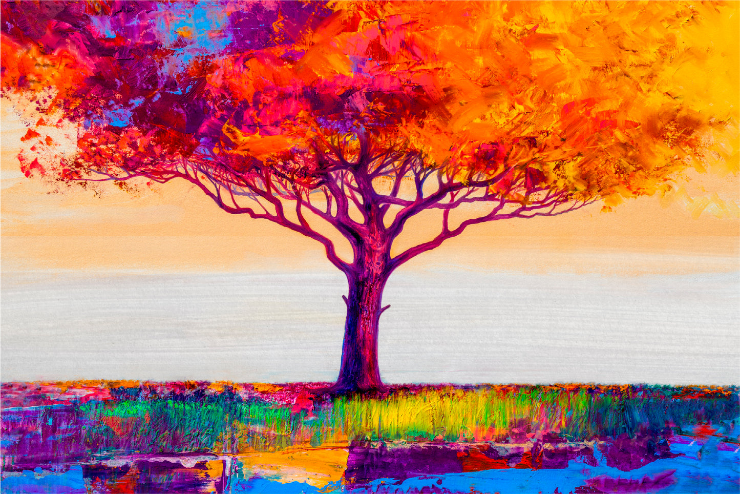 Abstract Colorful Autumn Tree Glass Framed Wall Art, Ready to Hang Quality Print