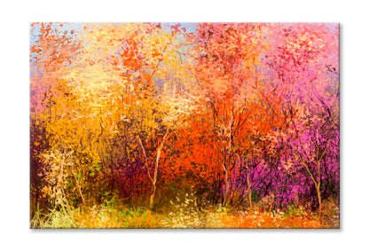 Colorful Autumn Trees Oil Painting Wall Art Limited Edition High Quality Print Stretched Canvas None