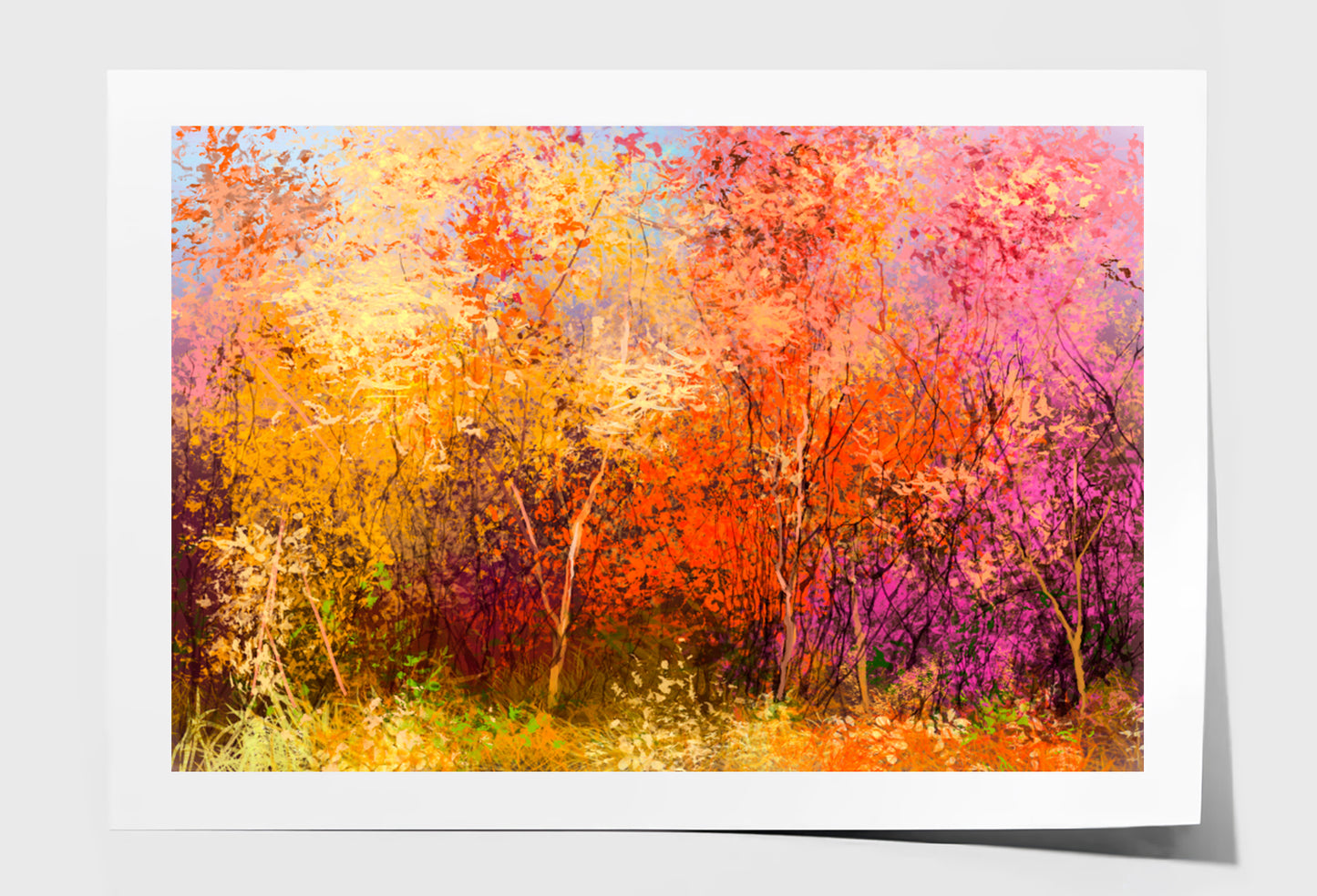 Colorful Autumn Trees Oil Painting Wall Art Limited Edition High Quality Print Unframed Roll Canvas None