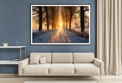 Winter with Tree Alley at Sunset Home Decor Premium Quality Poster Print Choose Your Sizes - Bella Home Decor